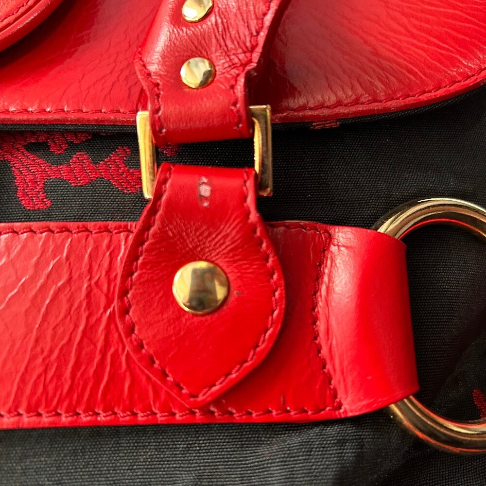 Le Duchesse Made-in-Italy Red Leather & Black Jacquard Tapestry Satchel. - Picture 5 of 15